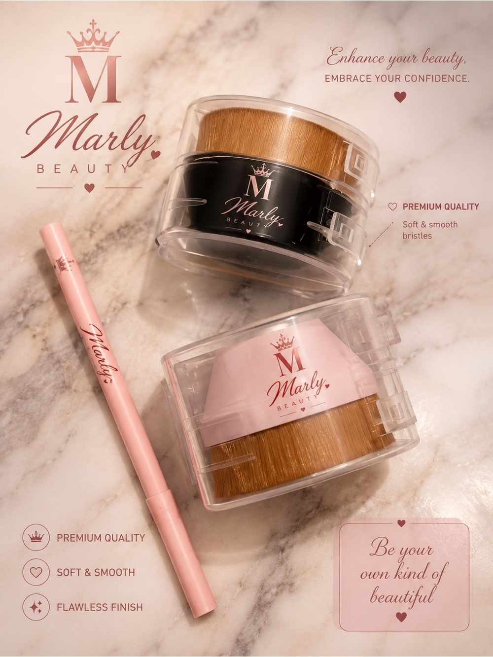 Mally Beauty Pink Brush Set with Black Case Accent